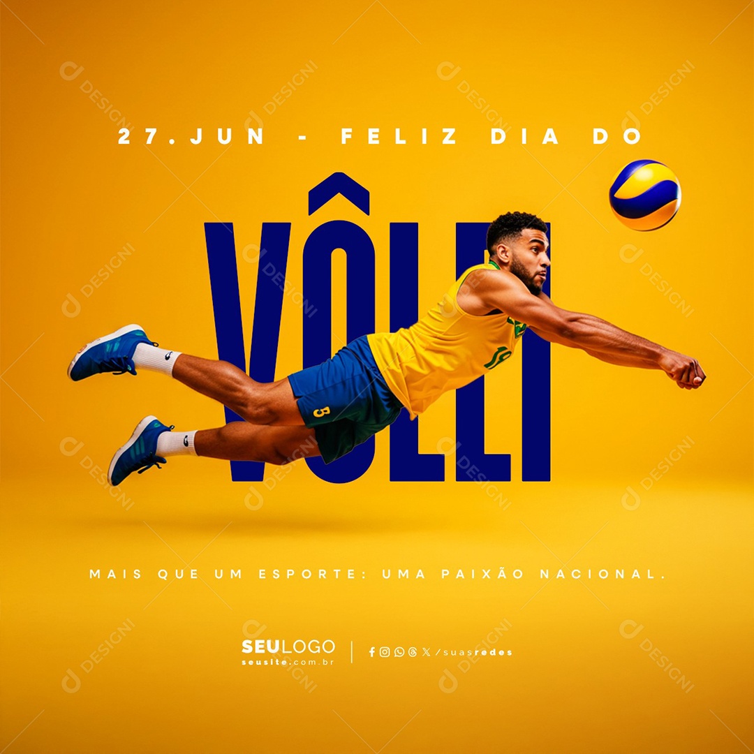 Feliz Dia do Vôlei 27 de Junho Social Media PSD Editável