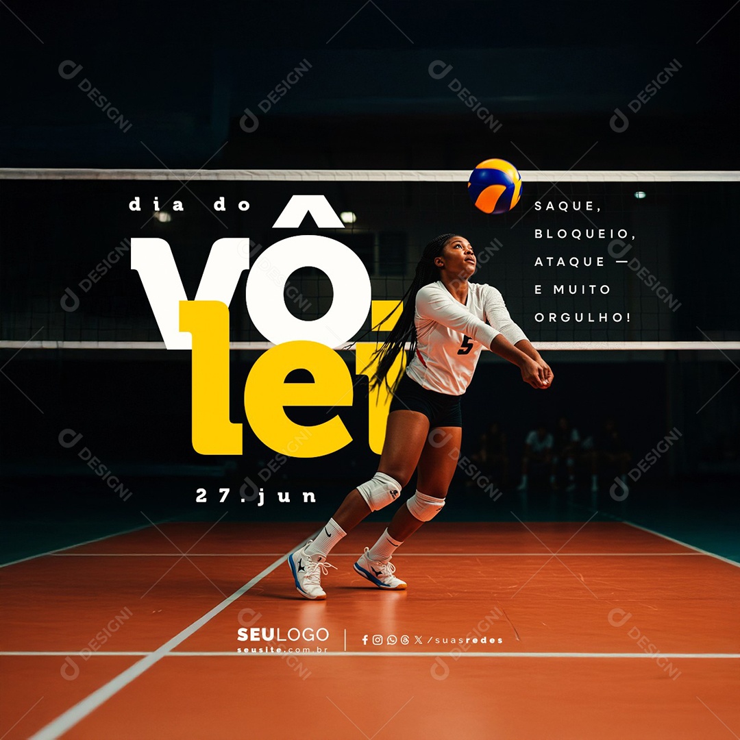 Dia do Vôlei 27 de Junho Social Media PSD Editável