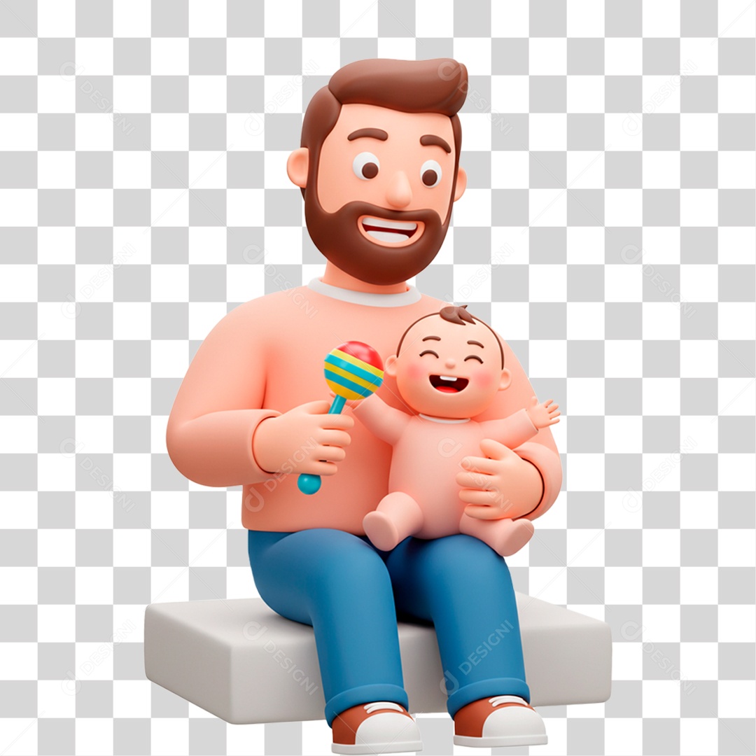 Personagem Pai Segurando Bebê PNG Transparente
