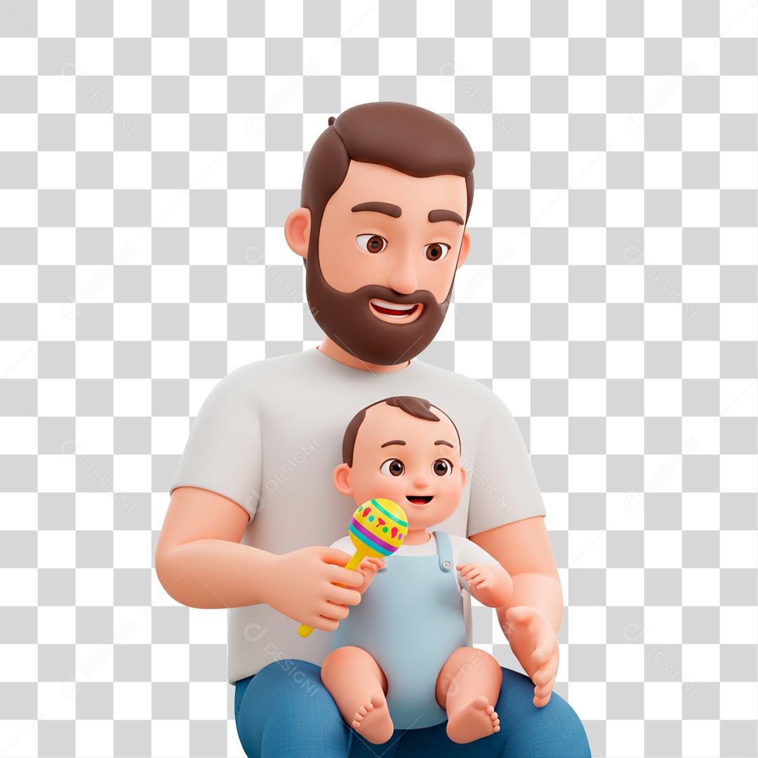 Personagem Pai Segurando Bebê PNG Transparente