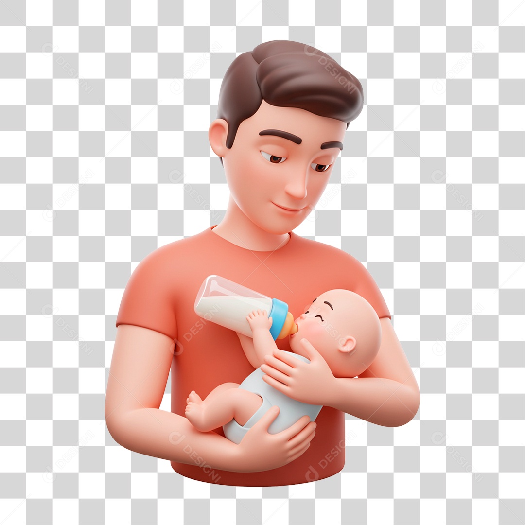 Personagem Pai Alimentando Bebê PNG Transparente