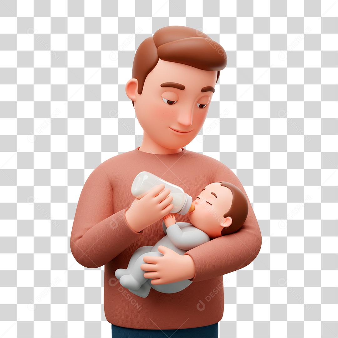 Personagem Pai Alimentando Bebê PNG Transparente