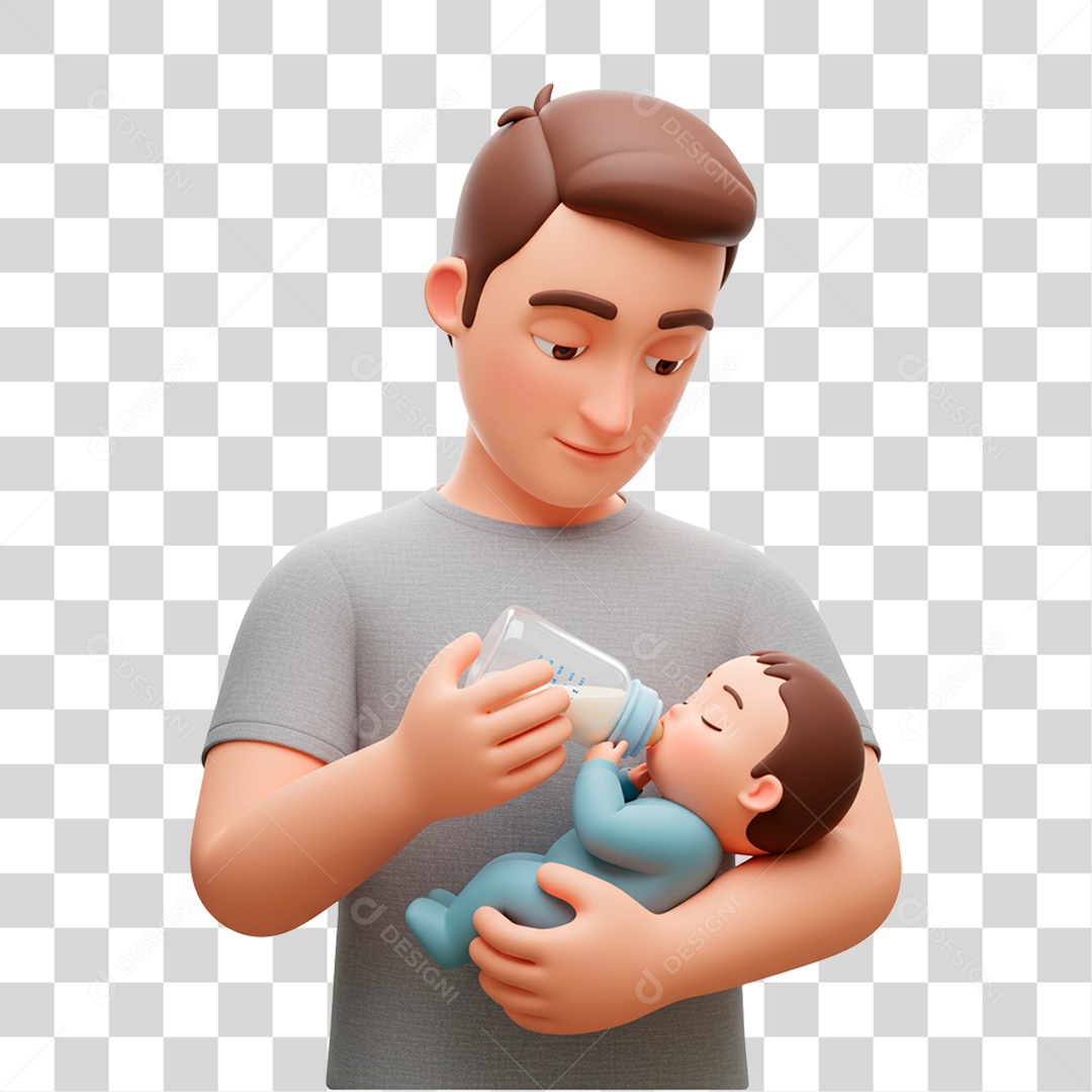Personagem Pai Alimentando Bebê PNG Transparente