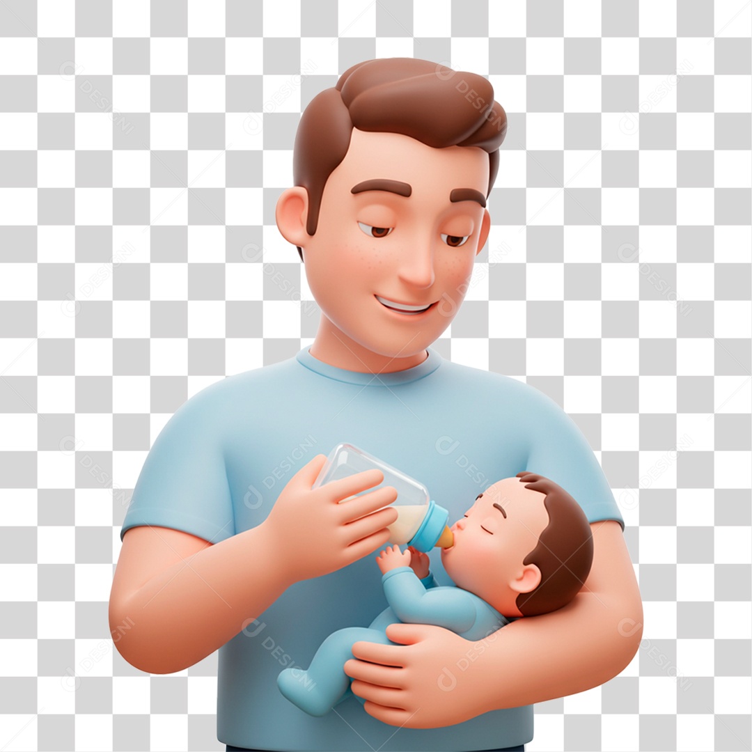 Personagem Pai Alimentando Bebê PNG Transparente