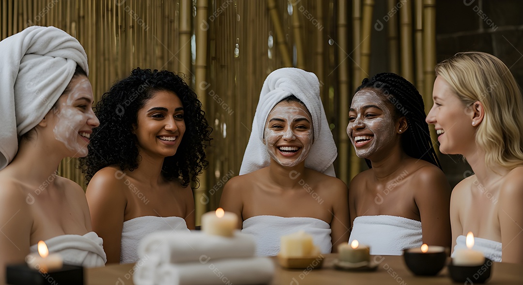 Retrato realista de lindas mulheres jovem usando creme de pele