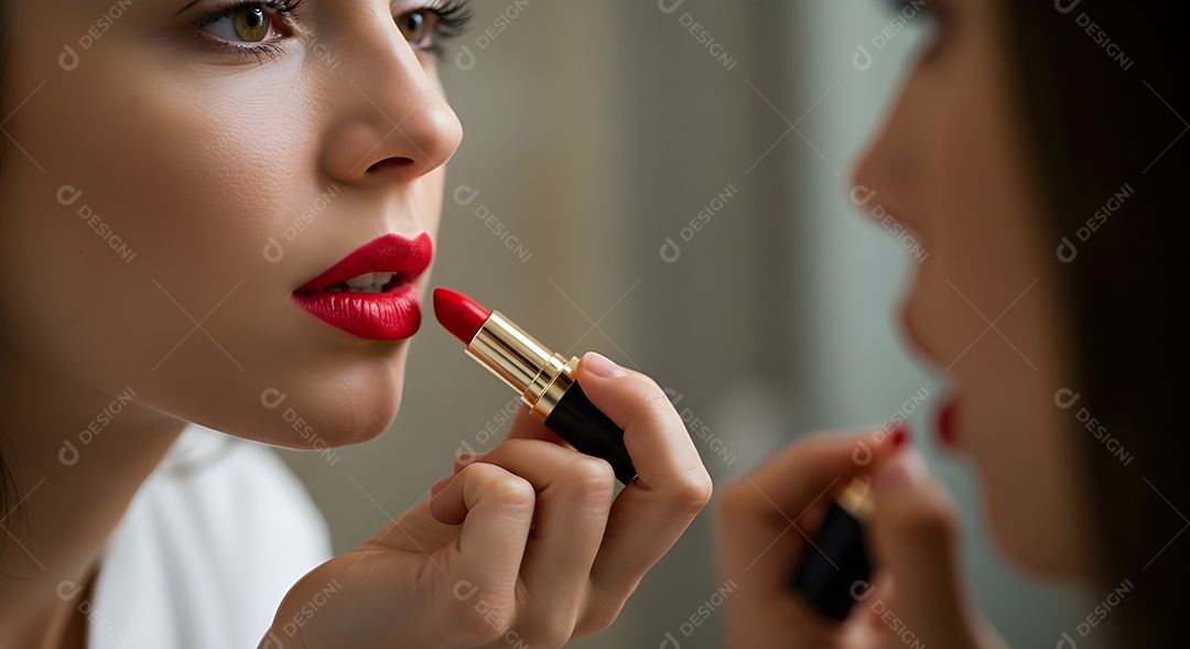 Retrato de mulher passando batom