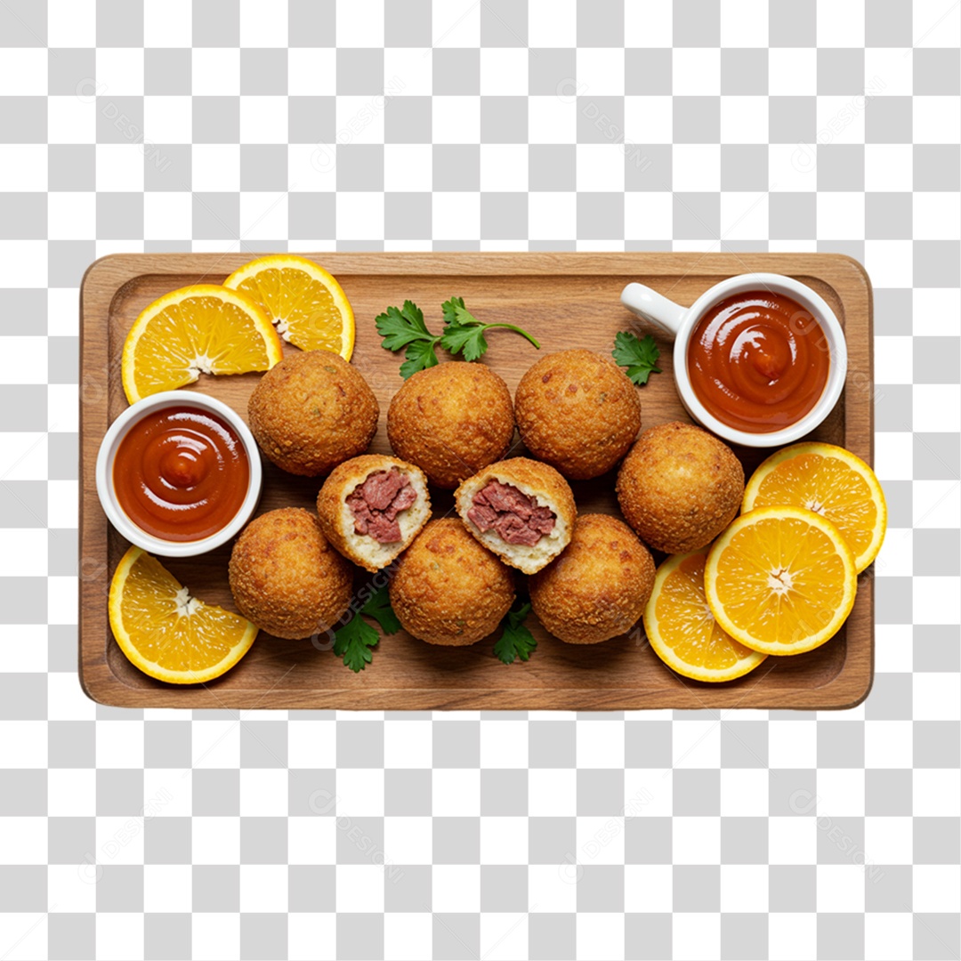Bolinhos de Carne em Tábua de Madeira PNG Transparente