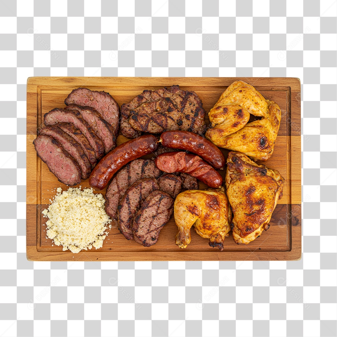 Churrasco em Tábua de Madeira PNG Transparente