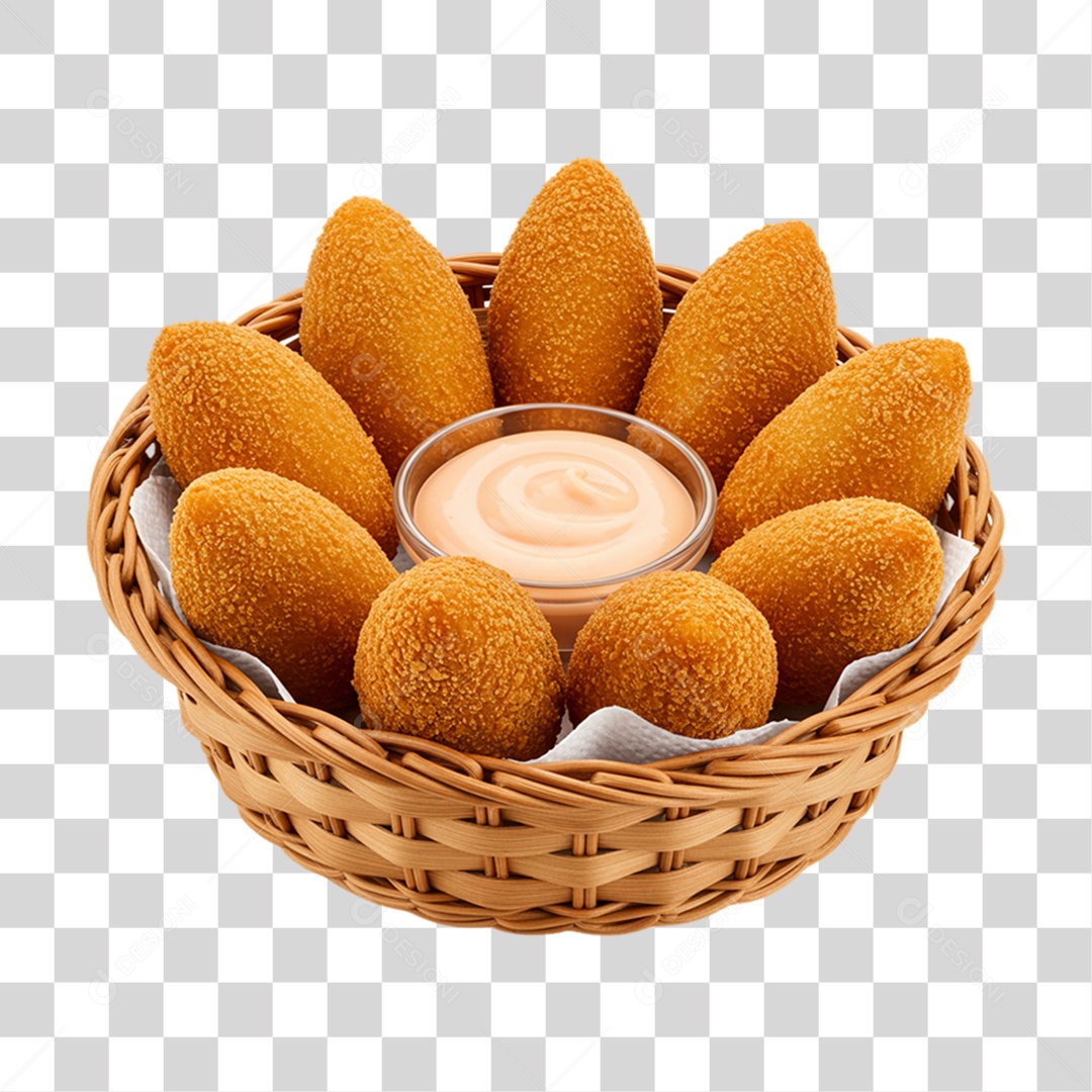 Cesta com Coxinha e Molho PNG Transparente