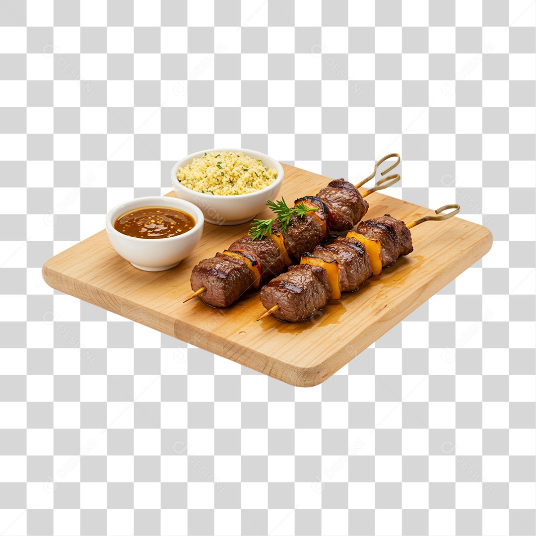 Espetinho Churrasquinho em Tábua de Madeira PNG Transparente
