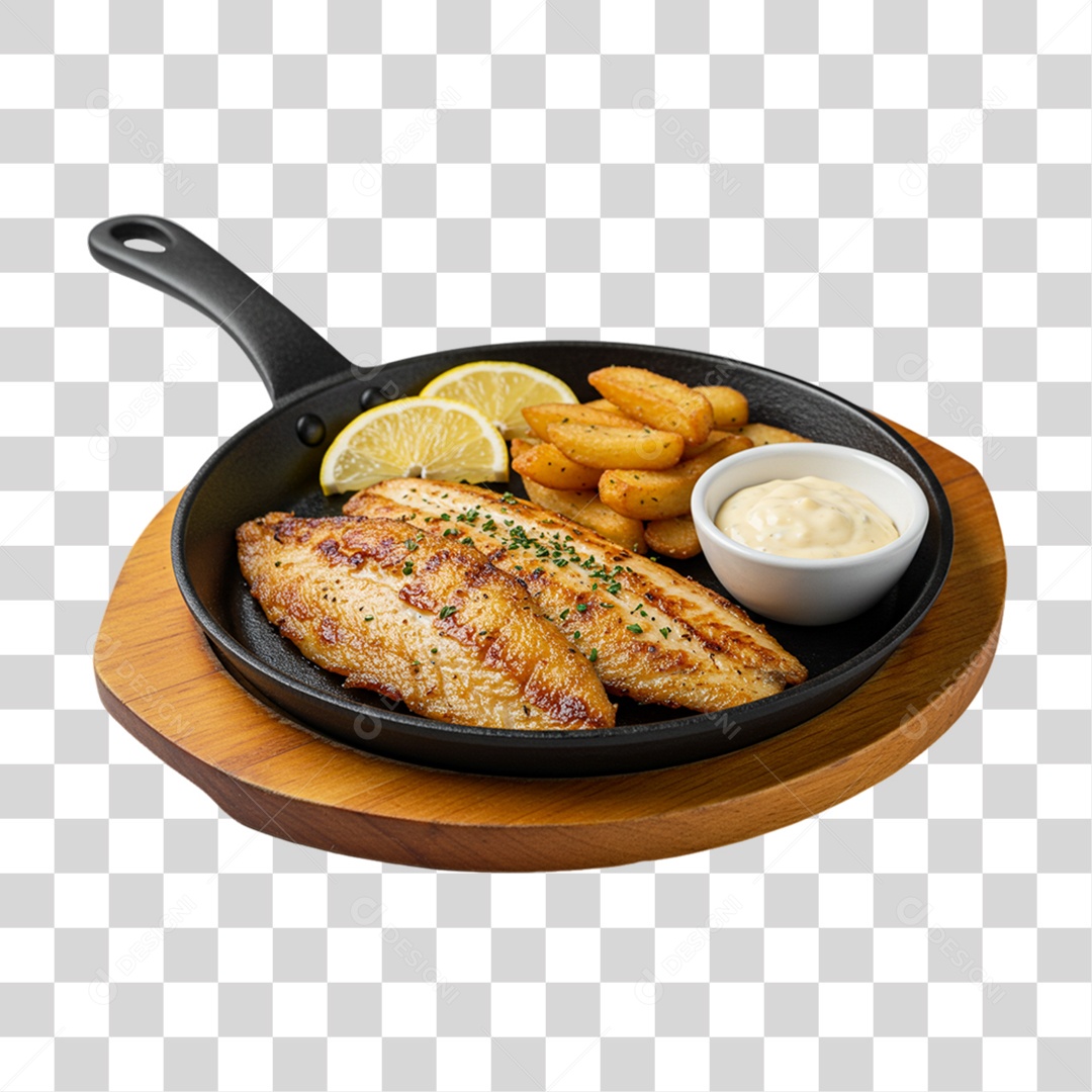 Frigideira com Filé de Frango PNG Transparente