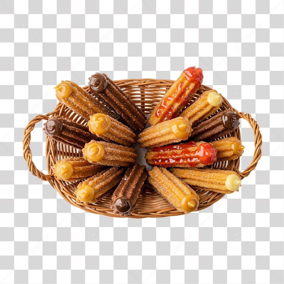 Cesta de Churros e Molhos PNG Transparente