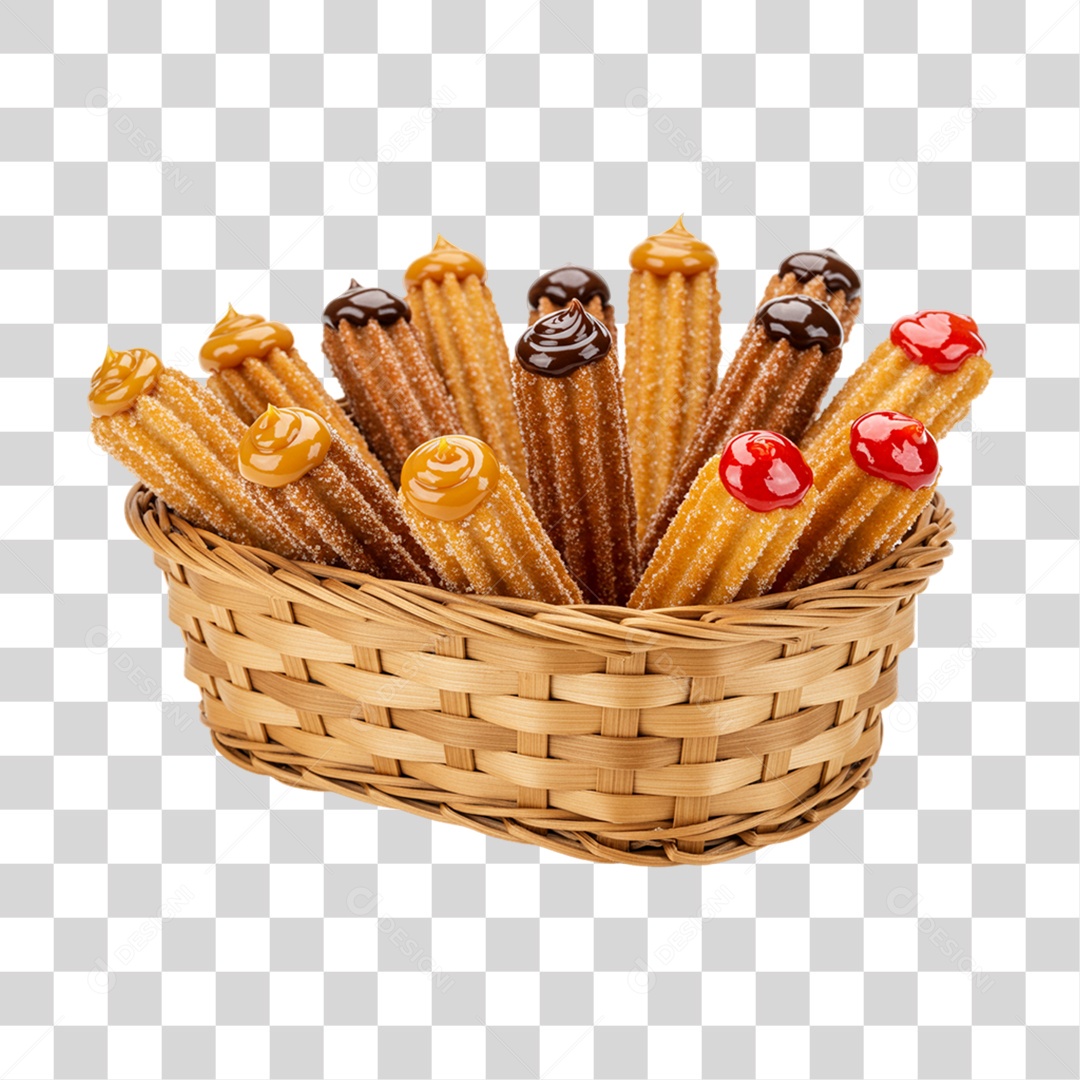 Cesta de Churros e Molhos PNG Transparente