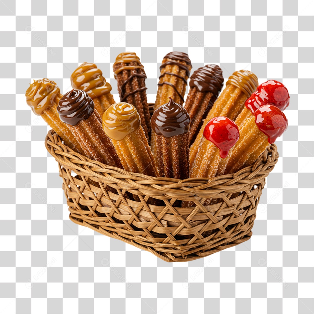 Cesta de Churros e Molhos PNG Transparente