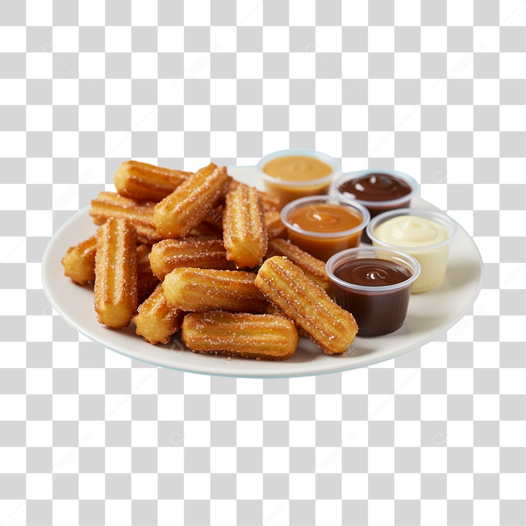 Bandeja com Churros e Molhos PNG Transparente