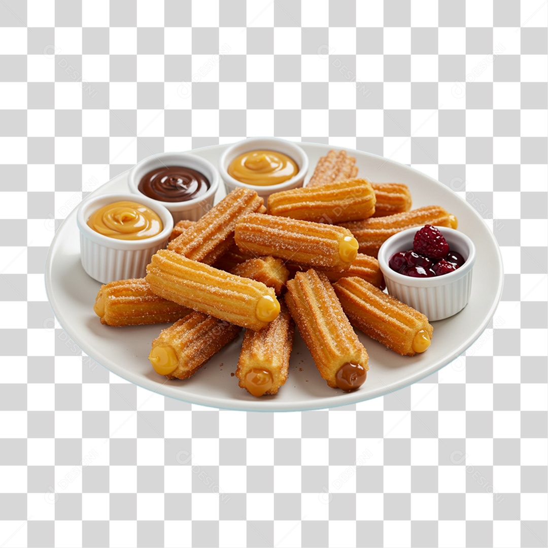 Bandeja com Churros e Molhos PNG Transparente