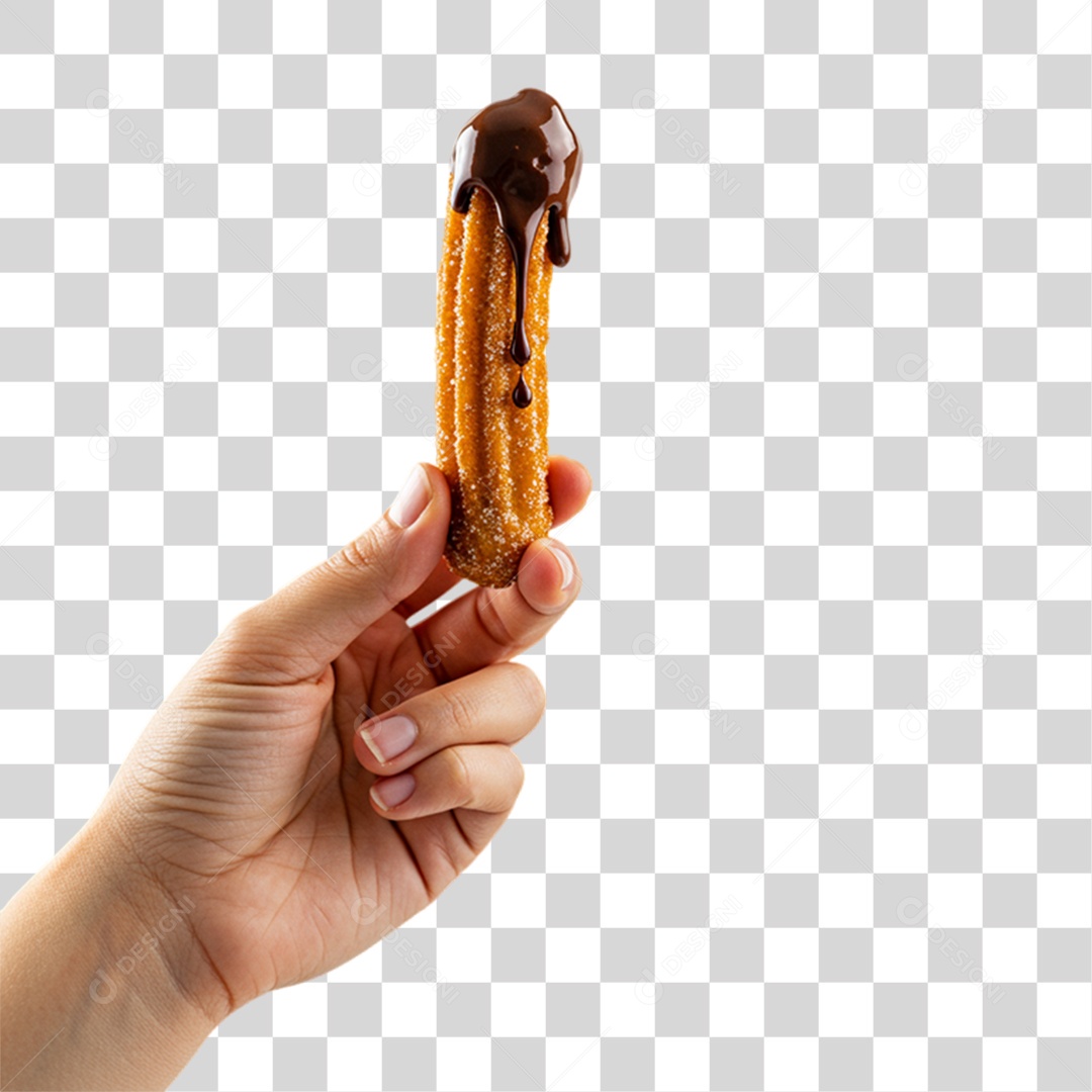 Mão Segurando Embalagem com Churros Doces PNG Transparente