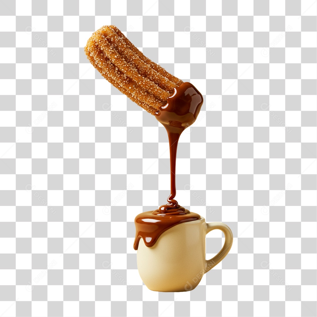Churros Sendo Mergulhado em um Molho Doce PNG Transparente