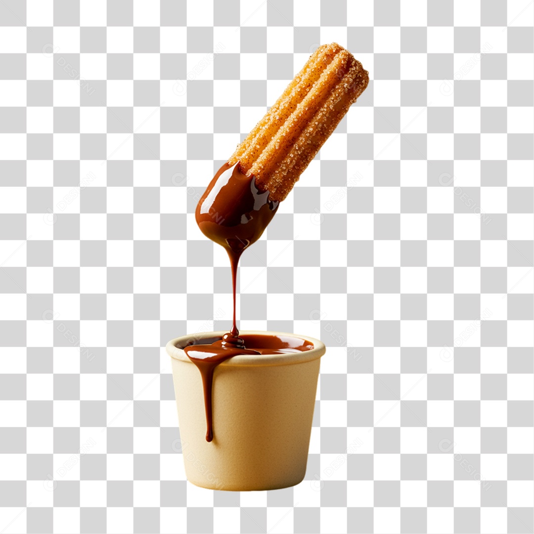 Churros Sendo Mergulhado em um Molho Doce PNG Transparente