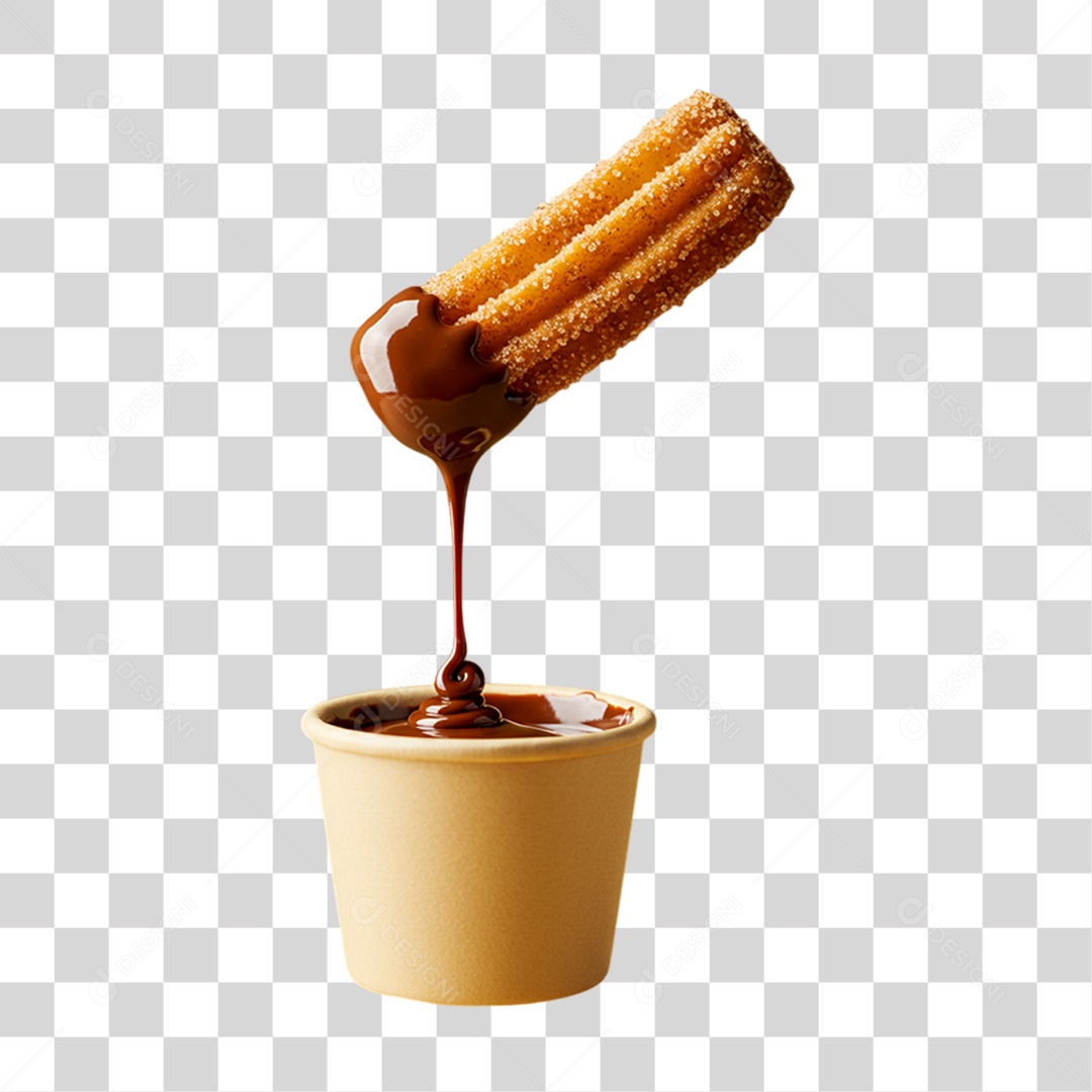 Churros Sendo Mergulhado em um Molho Doce PNG Transparente