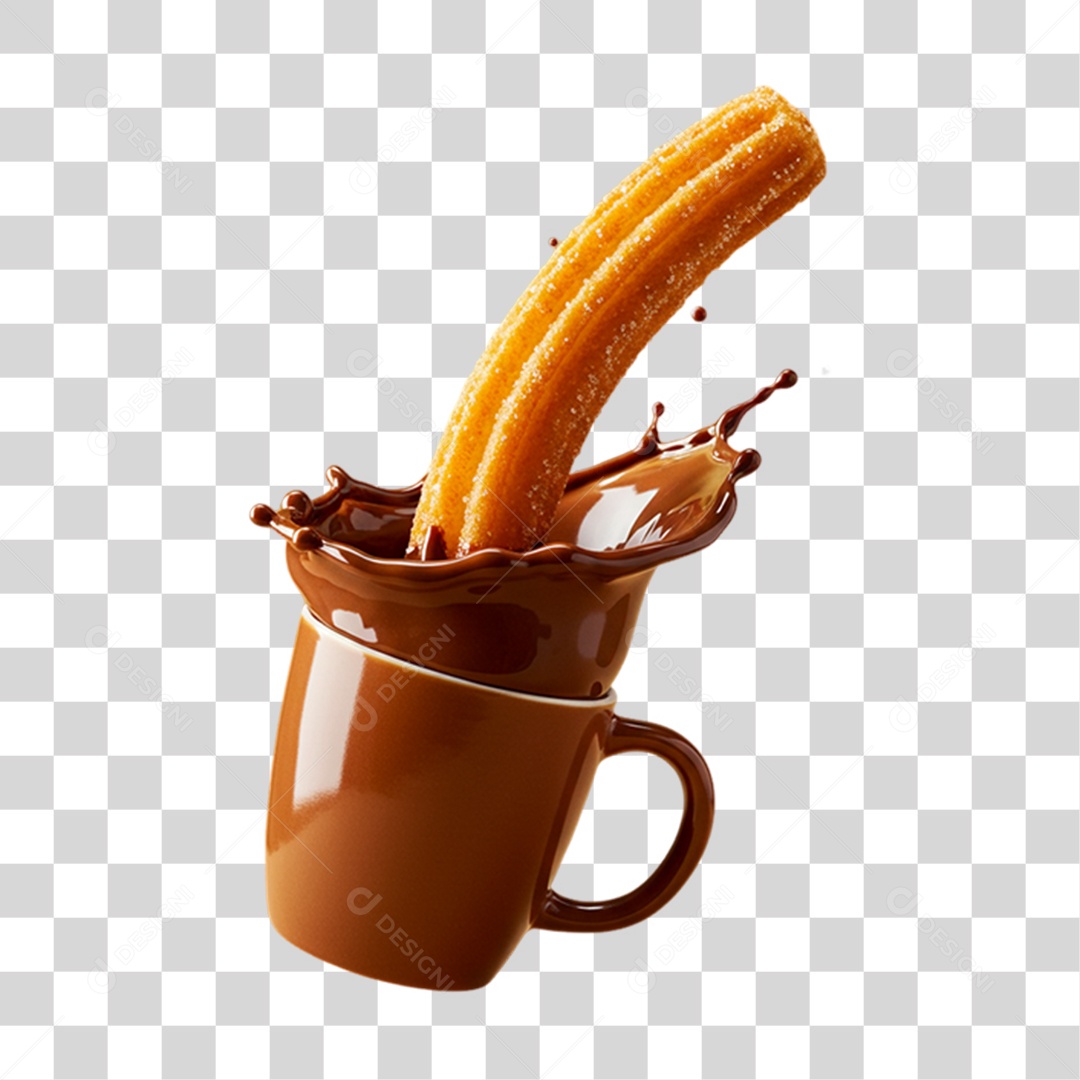 Churros Sendo Mergulhado em um Molho Doce PNG Transparente