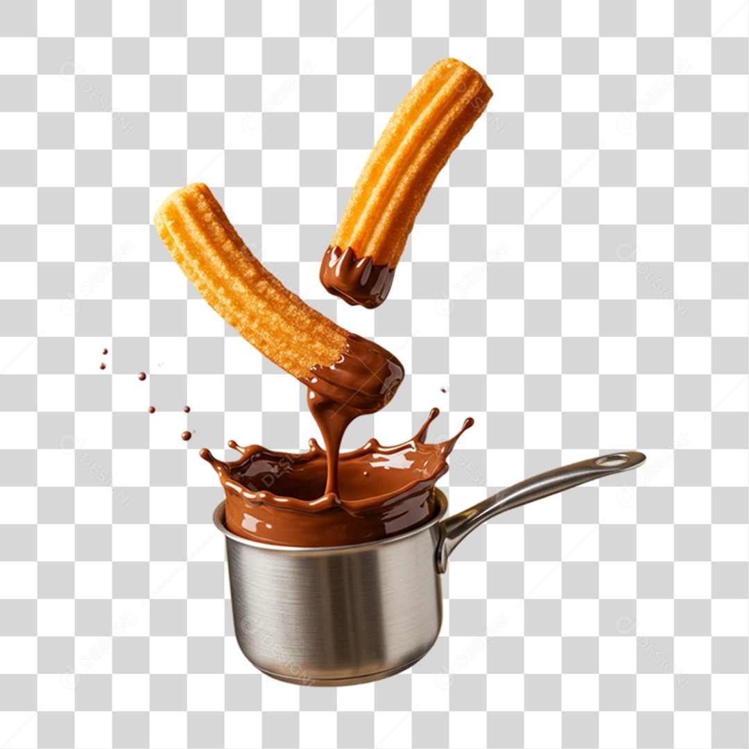Churros Sendo Mergulhado em um Molho Doce PNG Transparente
