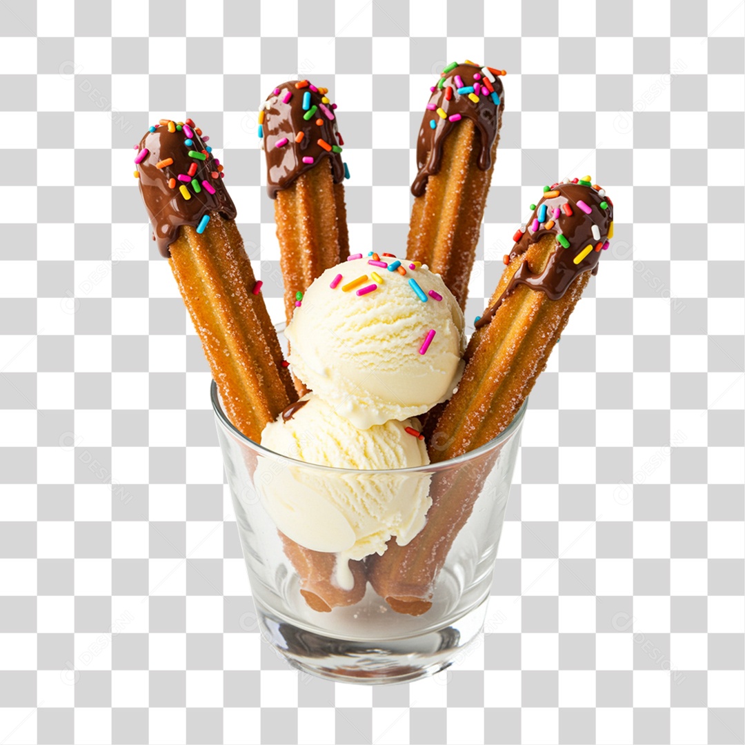 Churros Doces em Copo com Sorvete PNG Transparente