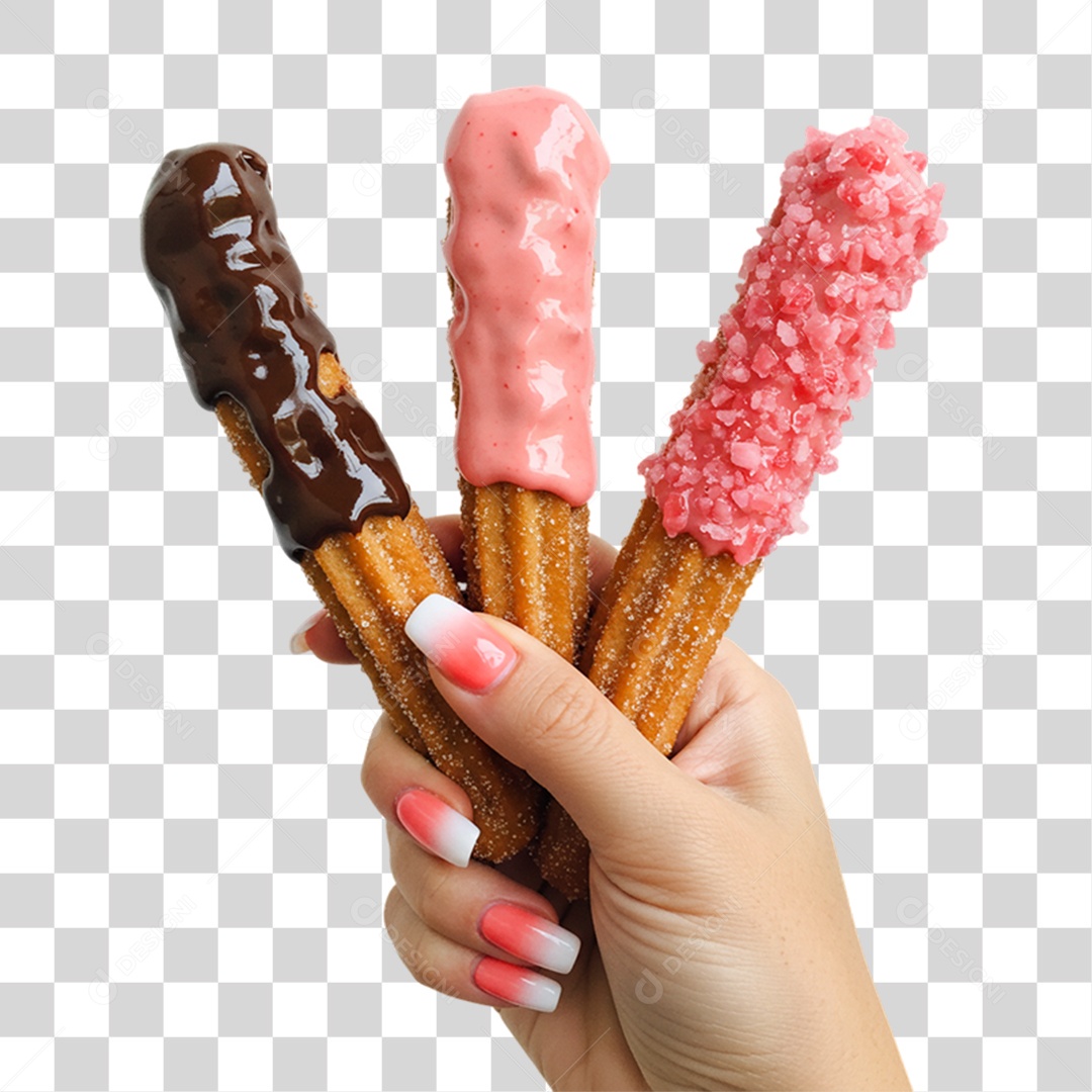 Mão Segurando Churros Doces PNG Transparente