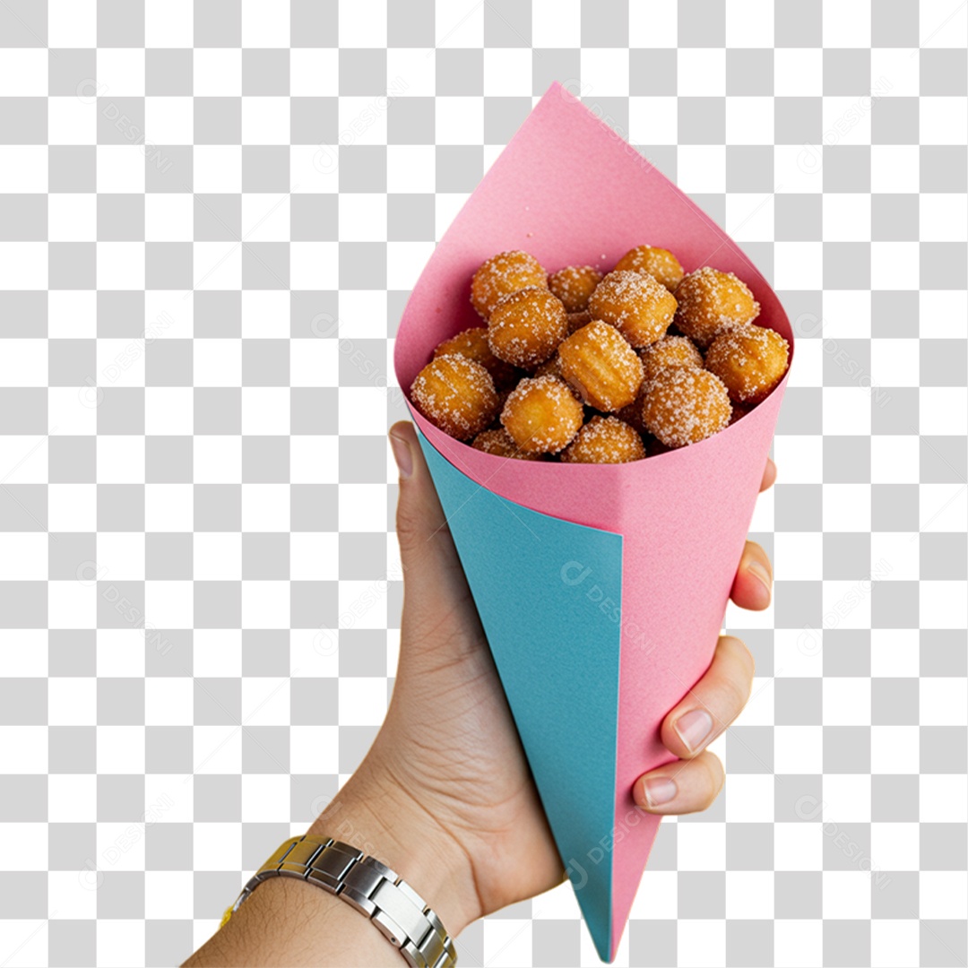 Mão Segurando Embalagem com Churros Doces PNG Transparente