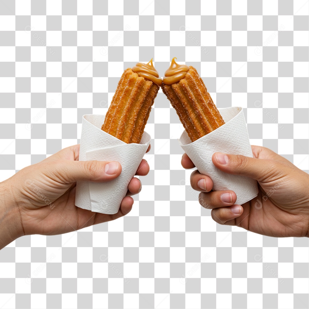 Mãos Segurando Churros Doces PNG Transparente