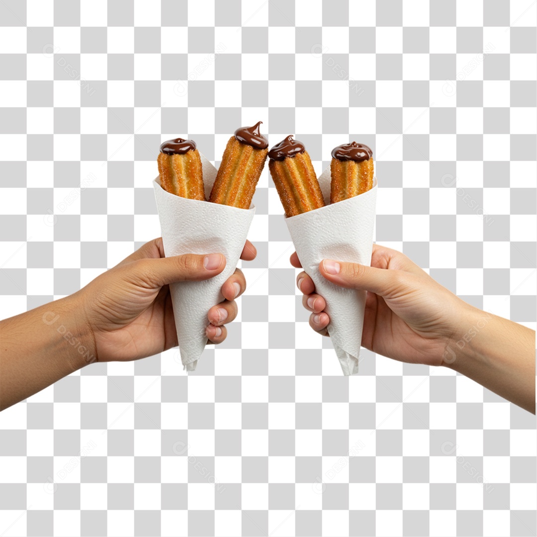 Mãos Segurando Churros Doces PNG Transparente
