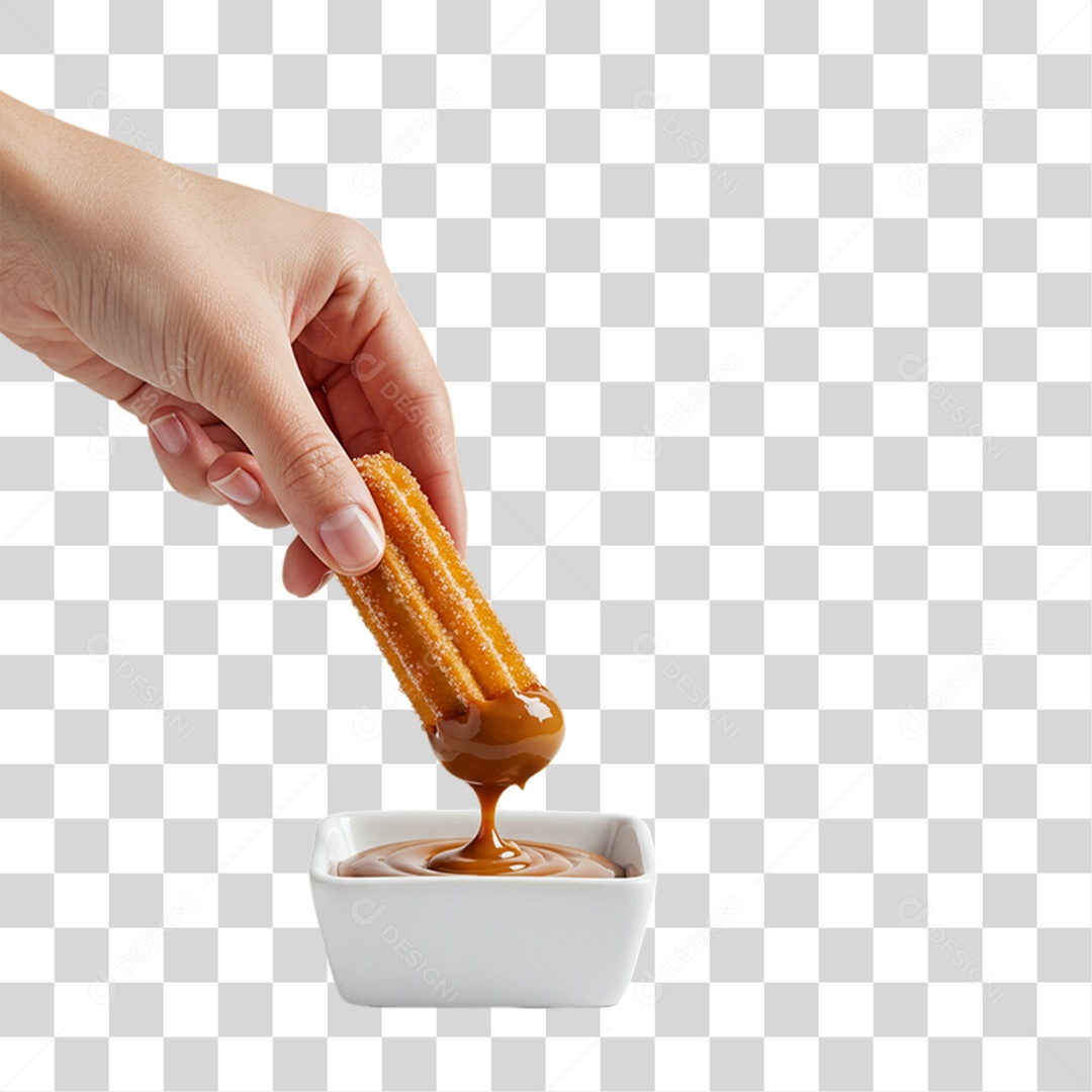 Churros Sendo Mergulhado em um Molho de Chocolate Doce PNG Transparente