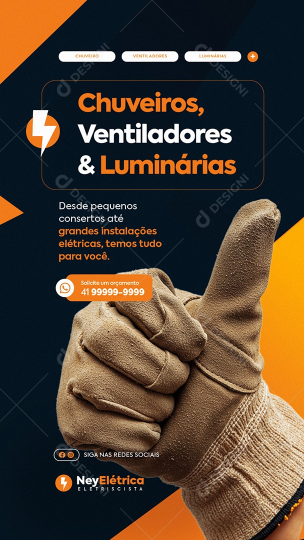 Story Eletricista Chuveiros Ventiladores e Luminárias Social Media PSD Editável