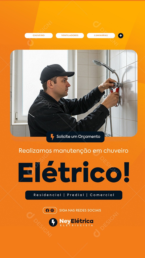 Story Eletricista Solicite um Orçamento Social Media PSD Editável