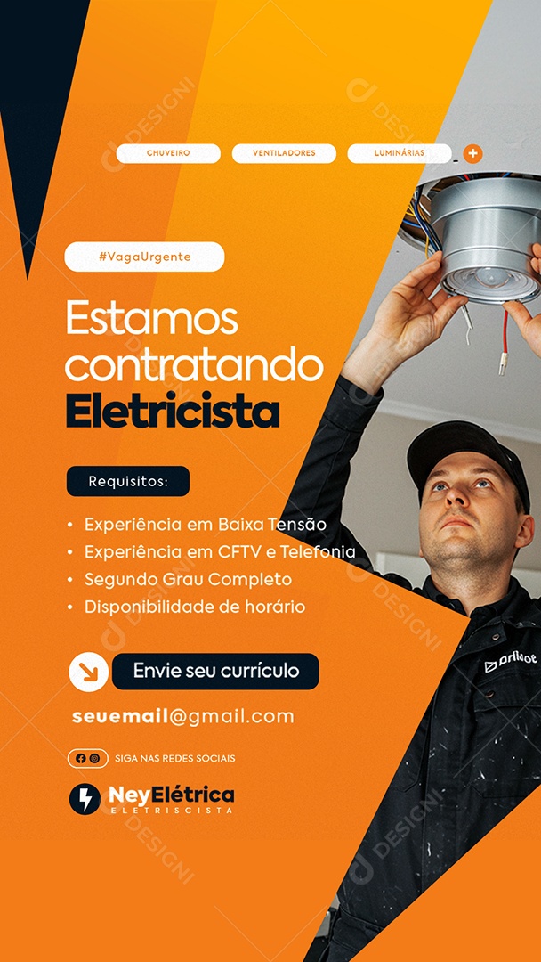 Story Estamos Contratando Eletricista Social Media PSD Editável