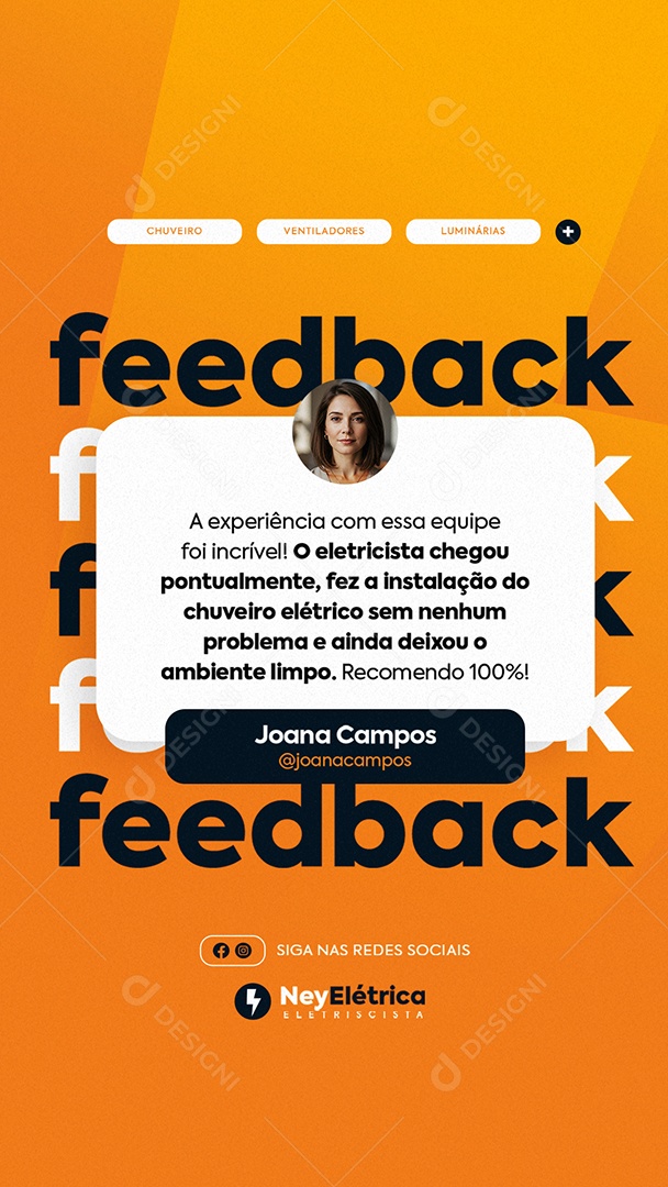Story Eletricista Feedback Joana Campos Social Media PSD Editável