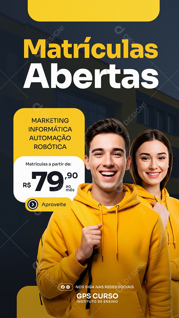 Story Curso Matrículas Abertas Social Media PSD Editável