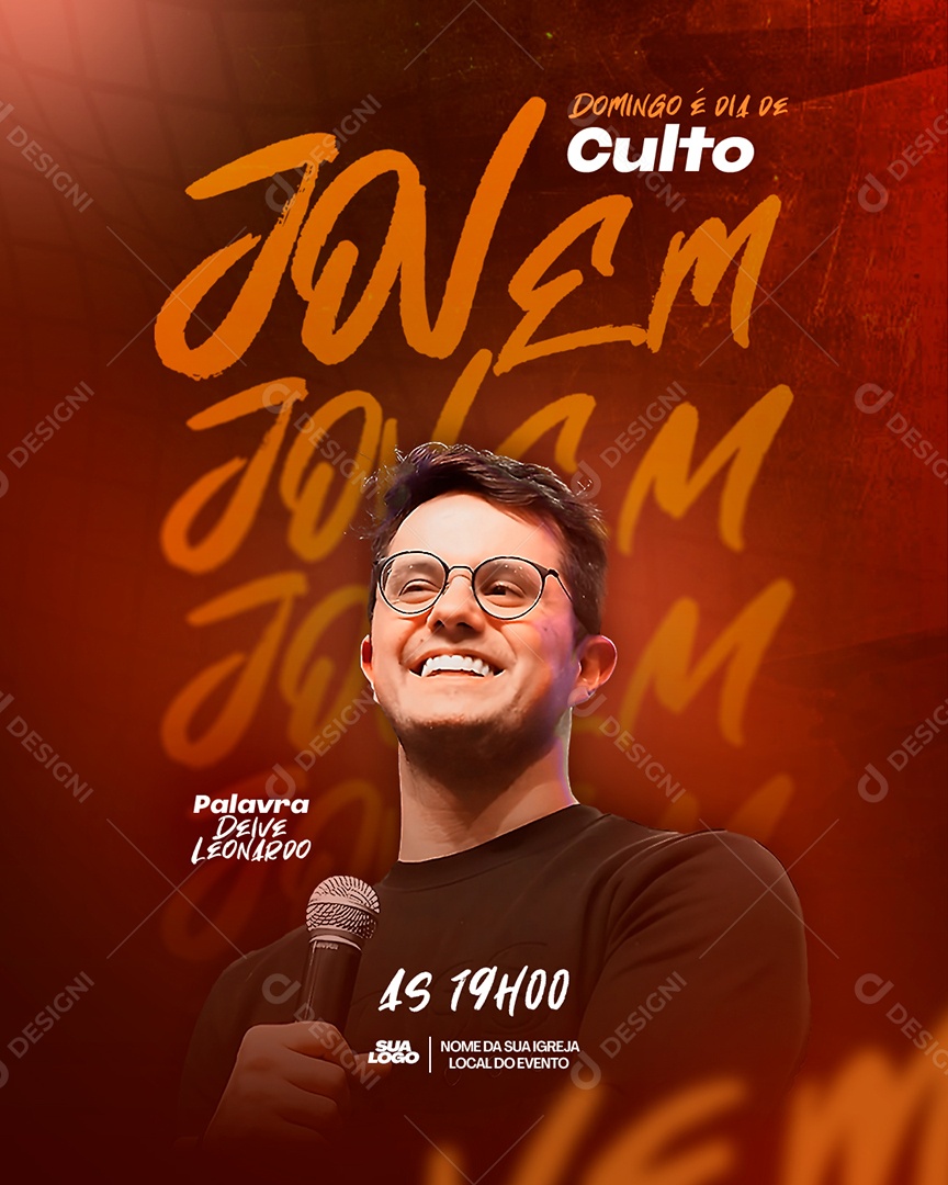 Flyer Gospel Culto Jovem Social Media PSD Editável