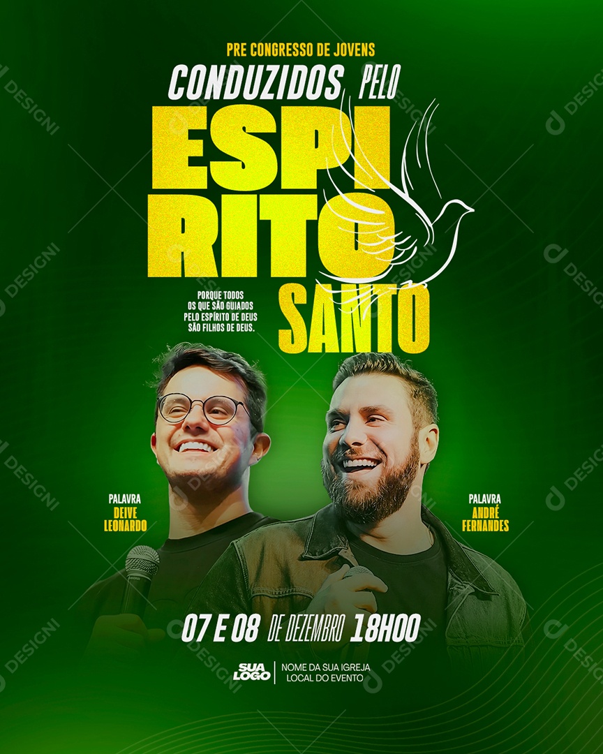 Flyer Gospel Conduzidos Pelo Espirito Santo Social Media PSD Editável