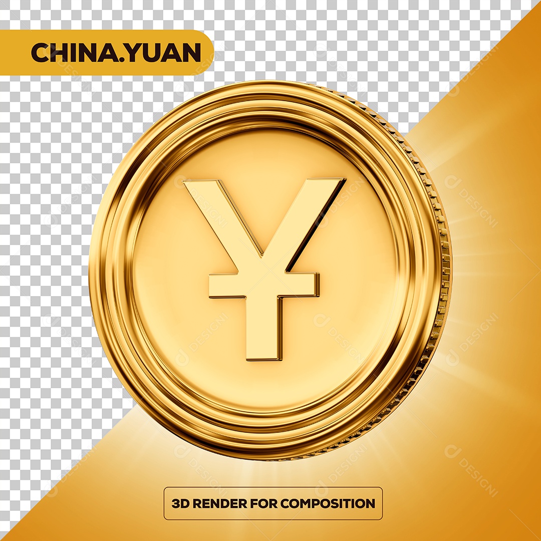Moeda Yuan Elemento 3D para Composição PSD