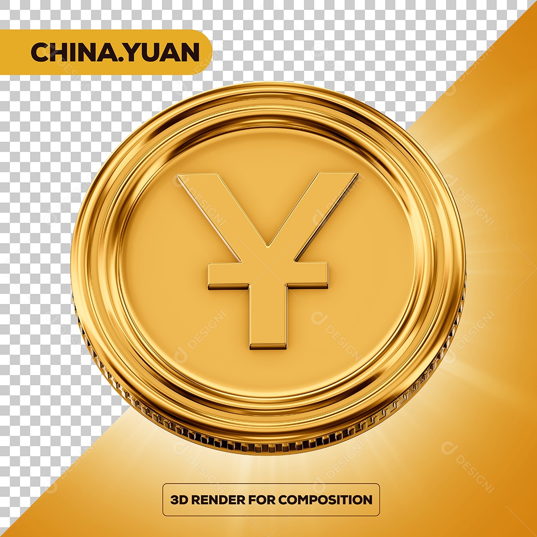 Moeda Yuan Elemento 3D para Composição PSD