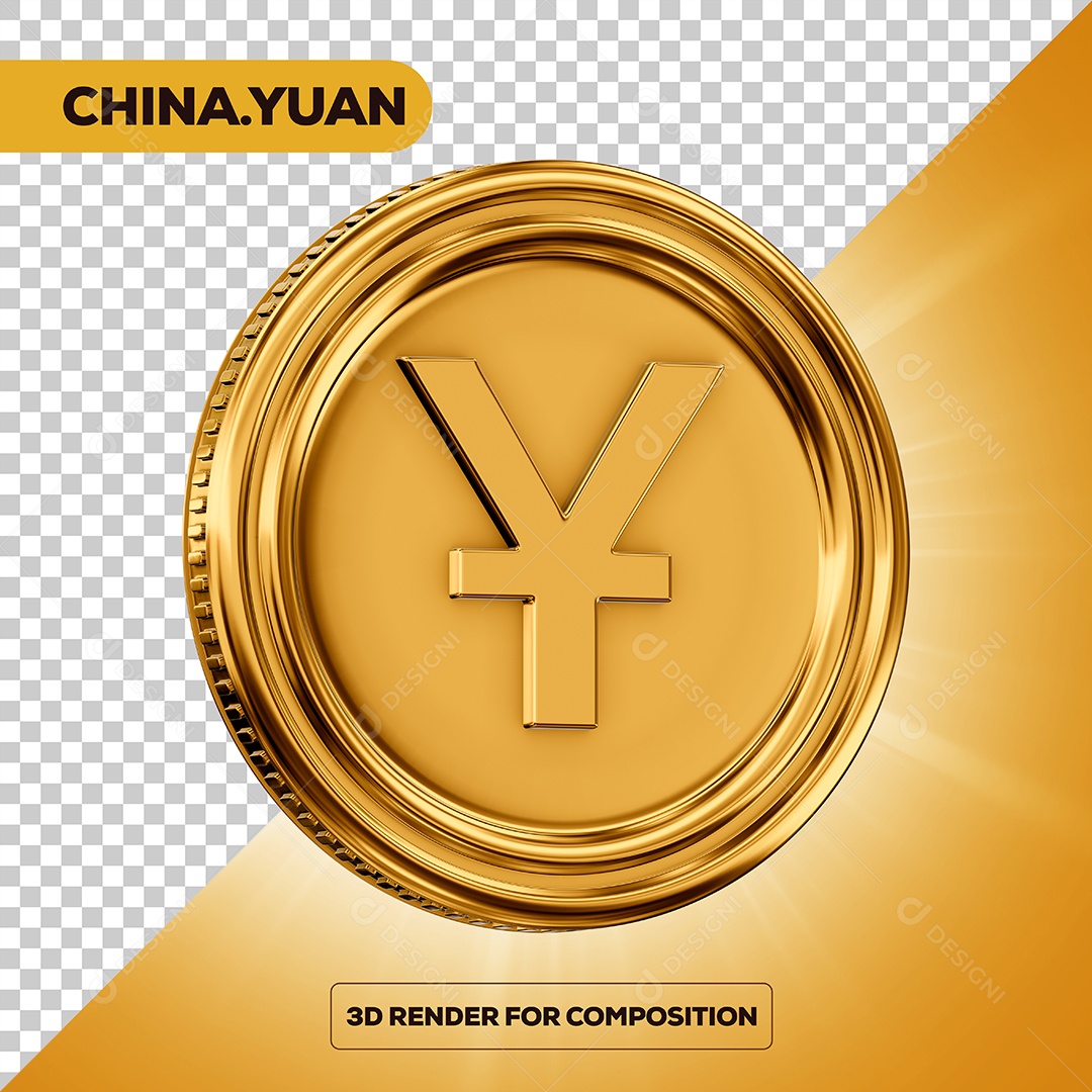 Moeda Yuan Elemento 3D para Composição PSD