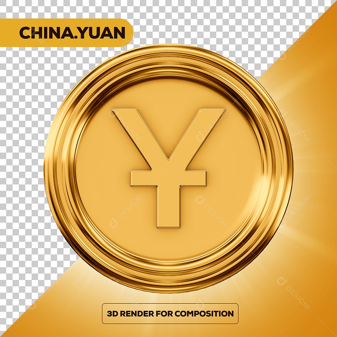 Moeda Yuan Elemento 3D para Composição PSD