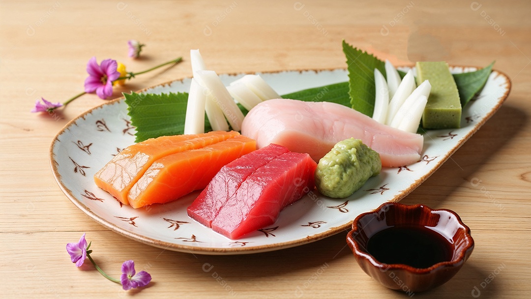 Prato na imagem é Sashimi, uma iguaria tradicional da culinária japonesa.