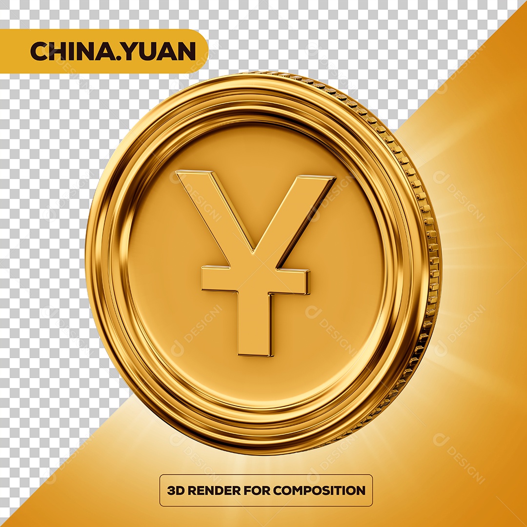 Moeda Yuan Elemento 3D para Composição PSD