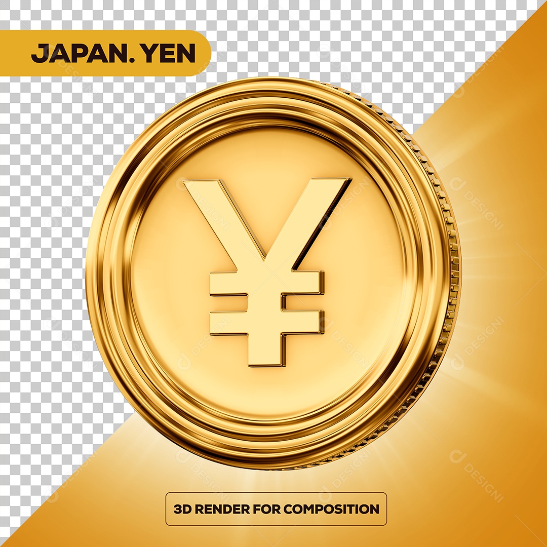Moeda Iene Elemento 3D para Composição PSD