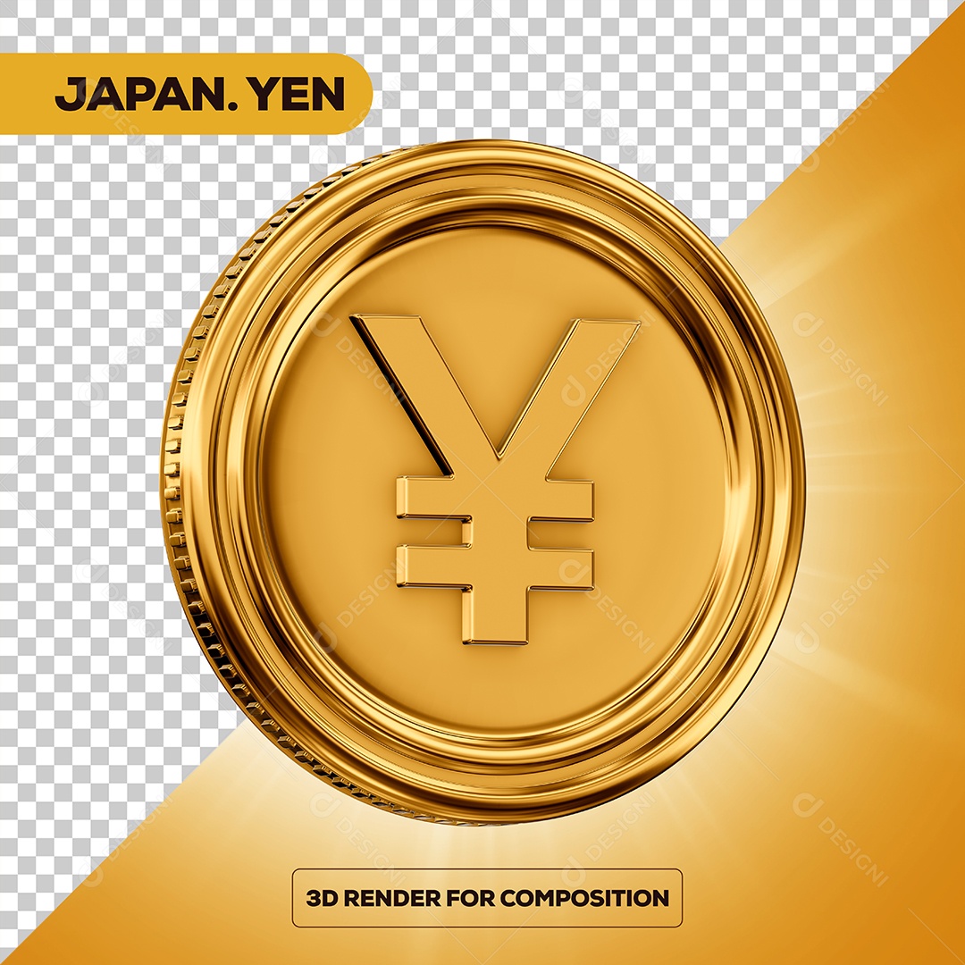 Moeda Iene Elemento 3D para Composição PSD