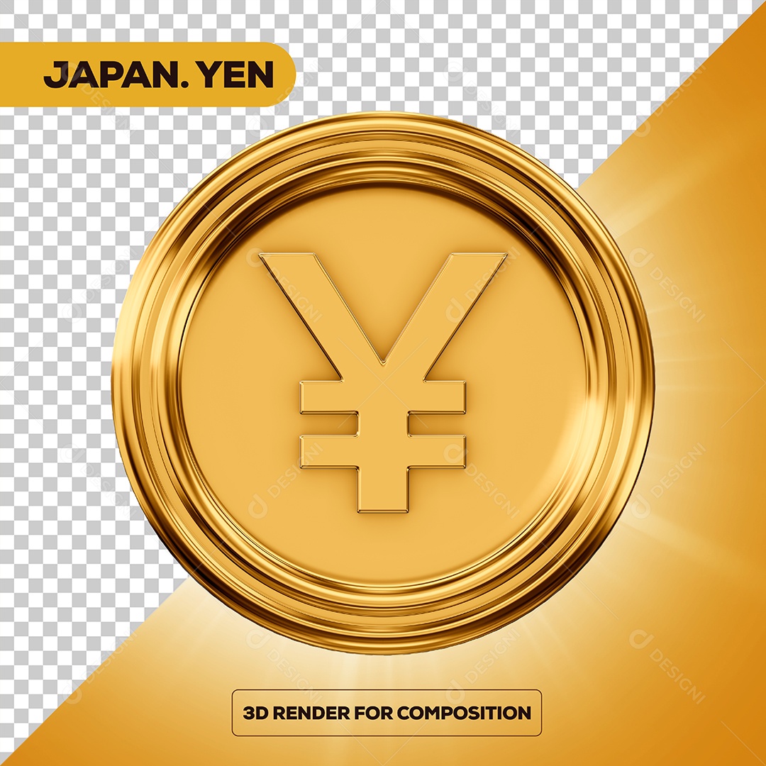 Moeda Iene Elemento 3D para Composição PSD