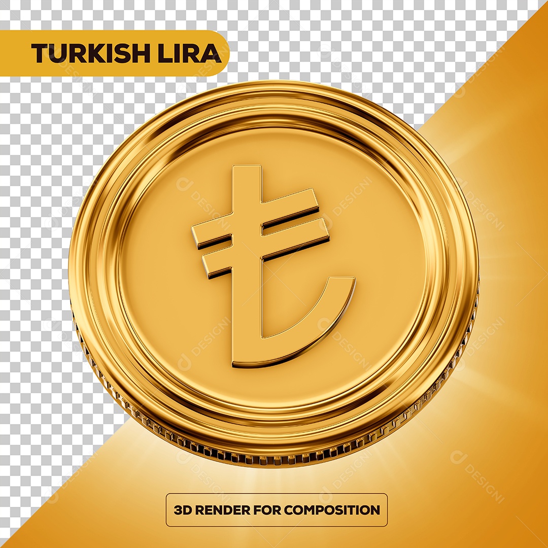 Moeda Lira Elemento 3D para Composição PSD