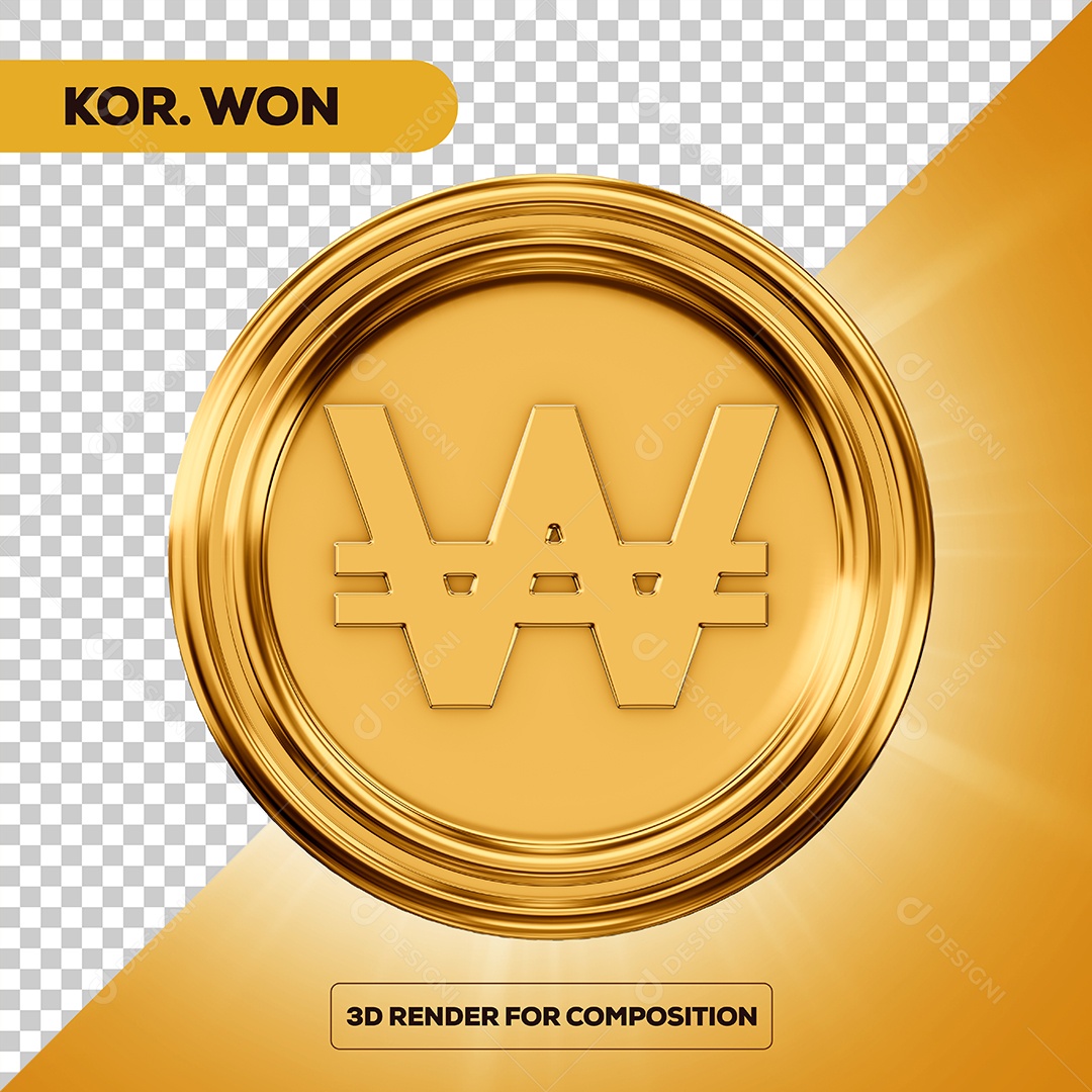 Moeda Won Elemento 3D para Composição PSD